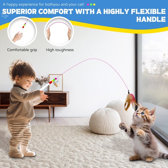 Brand New Cat Feather Interactive Toy Set with 3 Replacements and 1 Wand - Picture 5 of 12